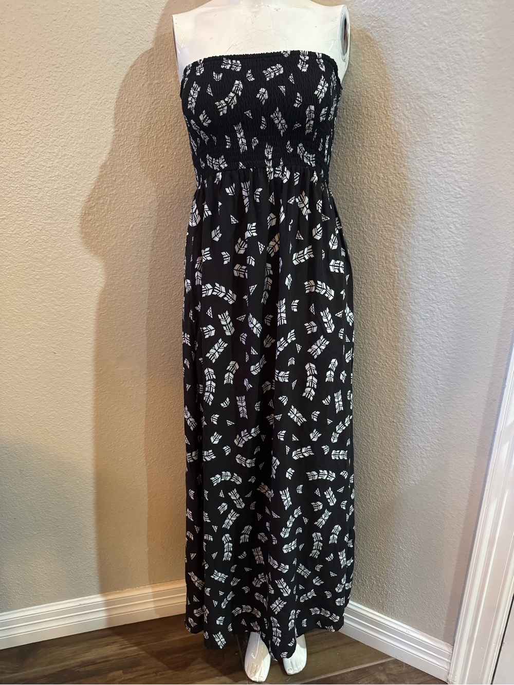 Harper Black Strapless Maxi Dress with White Print